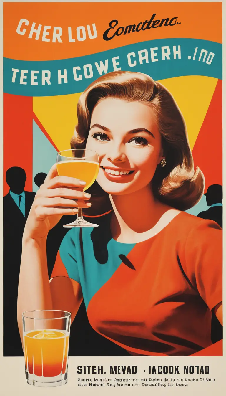Lächelnde Frau im Retro-Posterdesign für die Wochenendbar