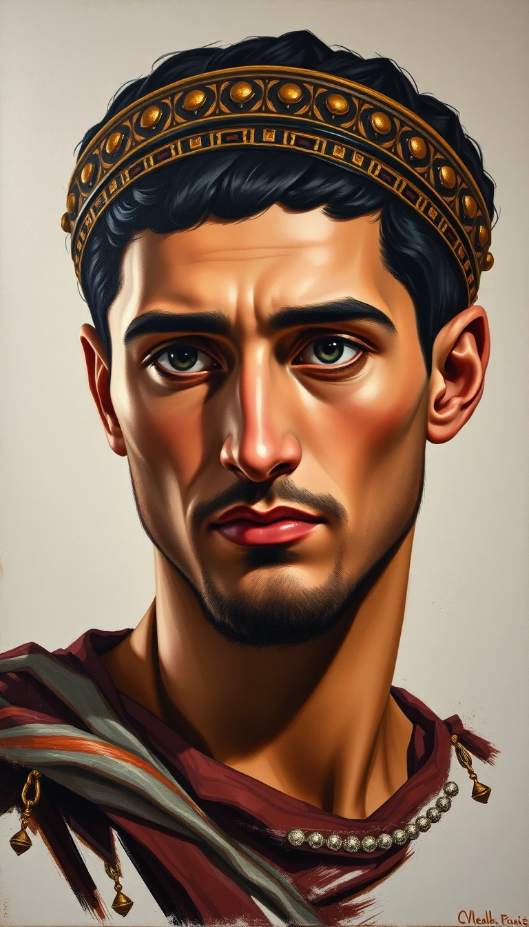 Persian noble portrait with serene gaze in textured painting