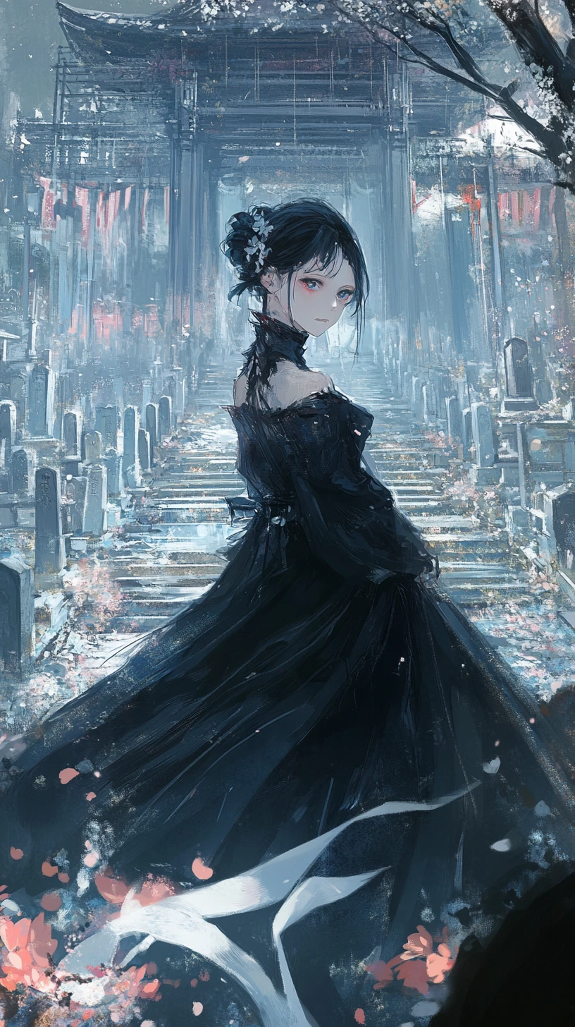 Garota de anime de cabelo azul em vestido gótico mecânico