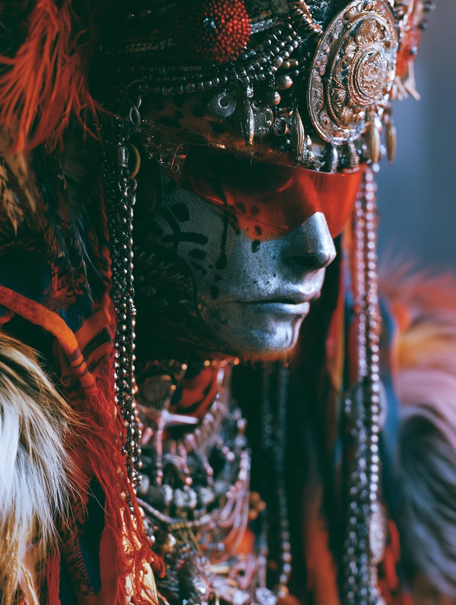 Mulher tribal futurista em colorida cidade espacial sci-fi