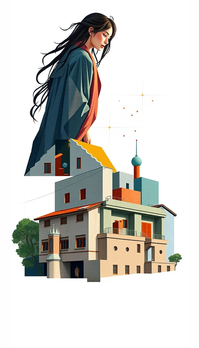 Affiche verticale avec photo fantastique et déconstruction géométrique