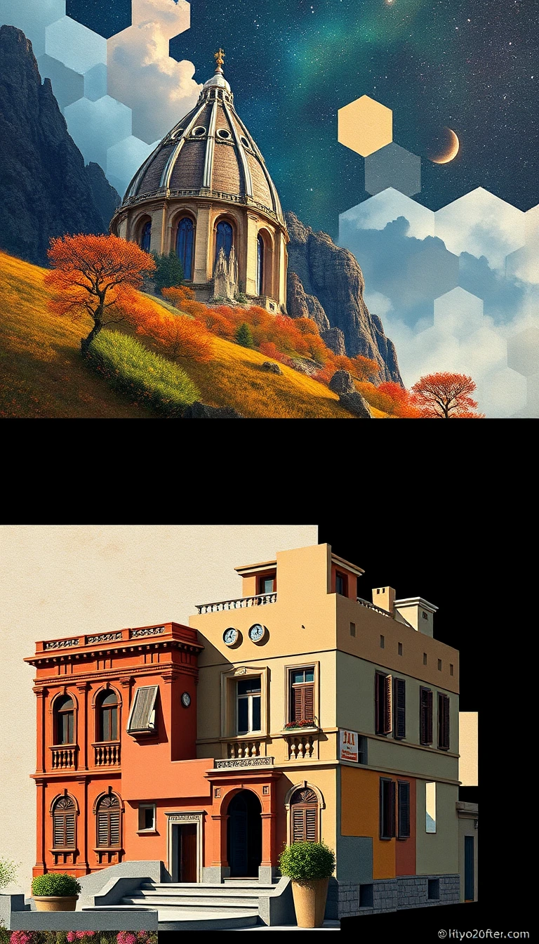 Retrato de fantasia com ilustração geométrica desconstruída abaixo
