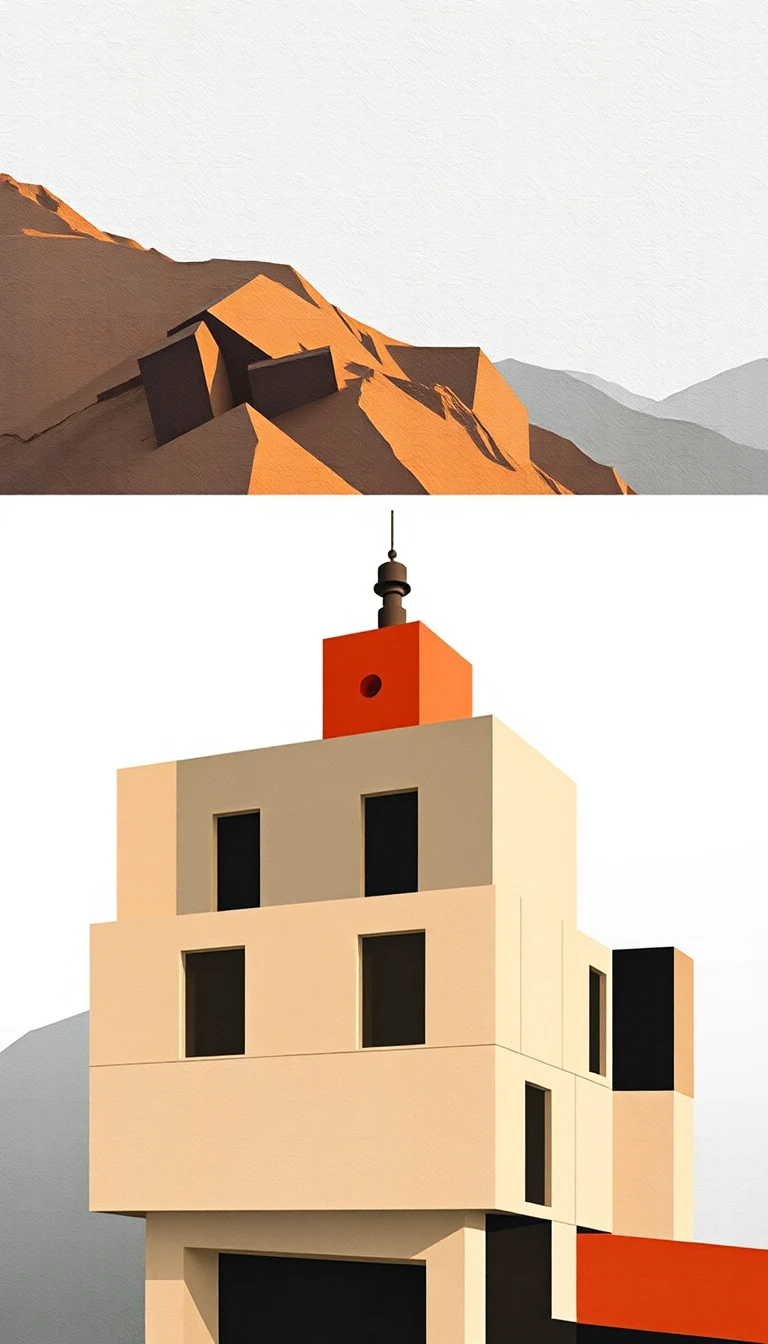 Pôster vertical com foto e reconstrução em colagem geométrica