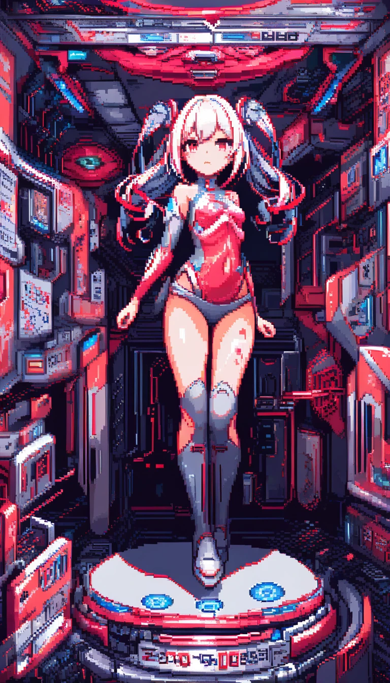 Two anime girls in a pixel art bedroom scene