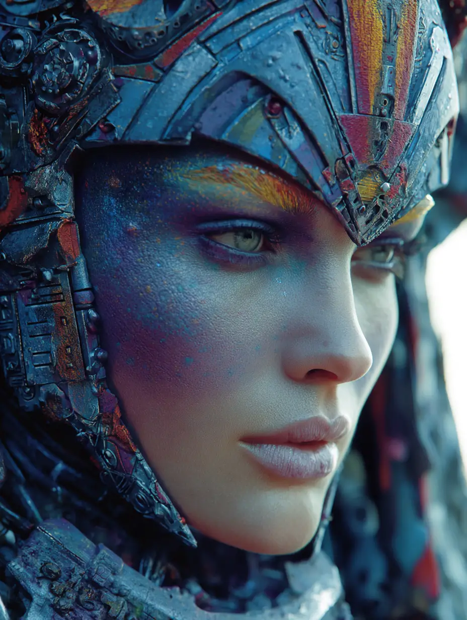 Sci fi tribal woman in a futuristic utopian city