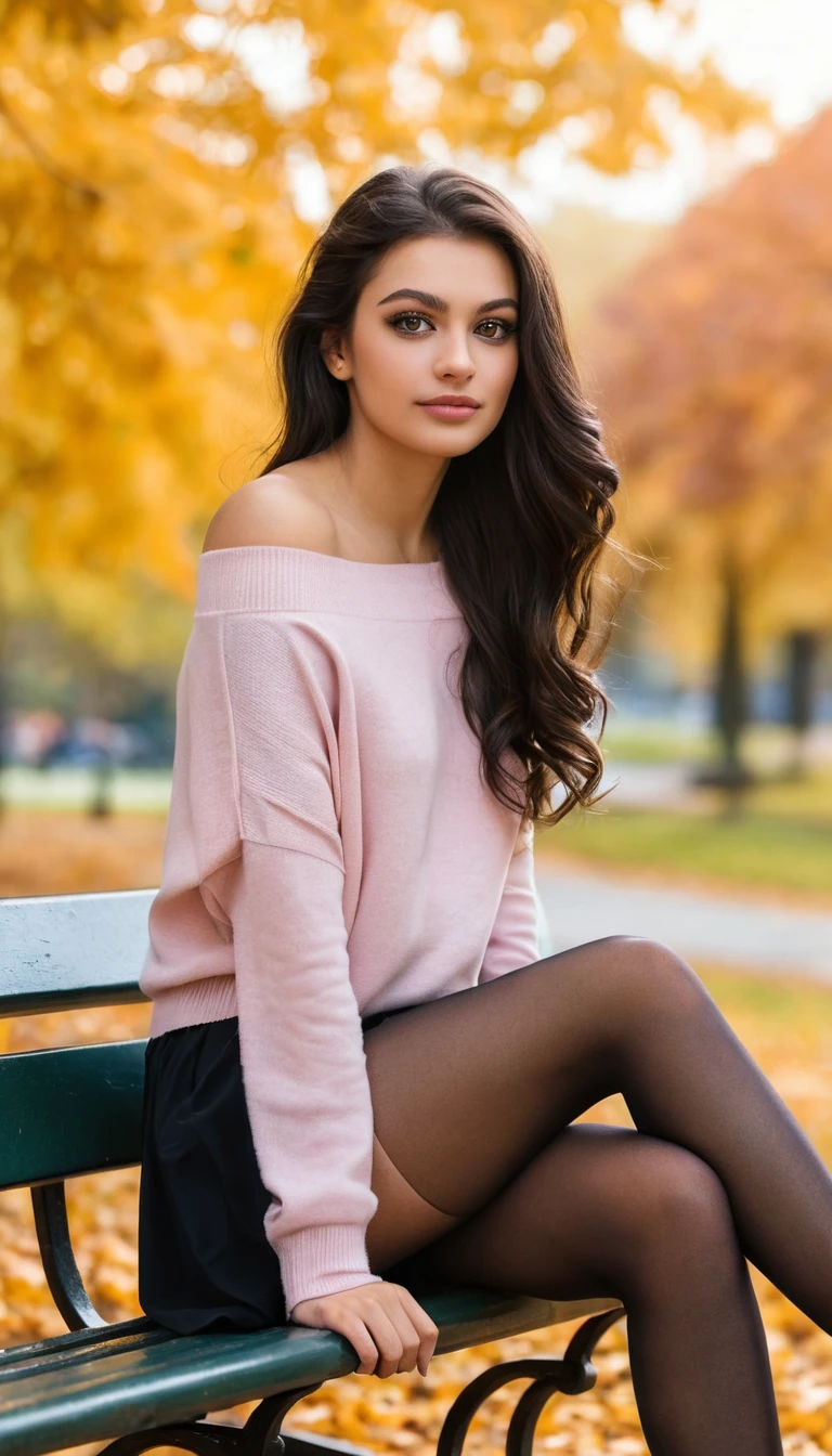 Mulher de suéter rosa sentada em um banco de parque