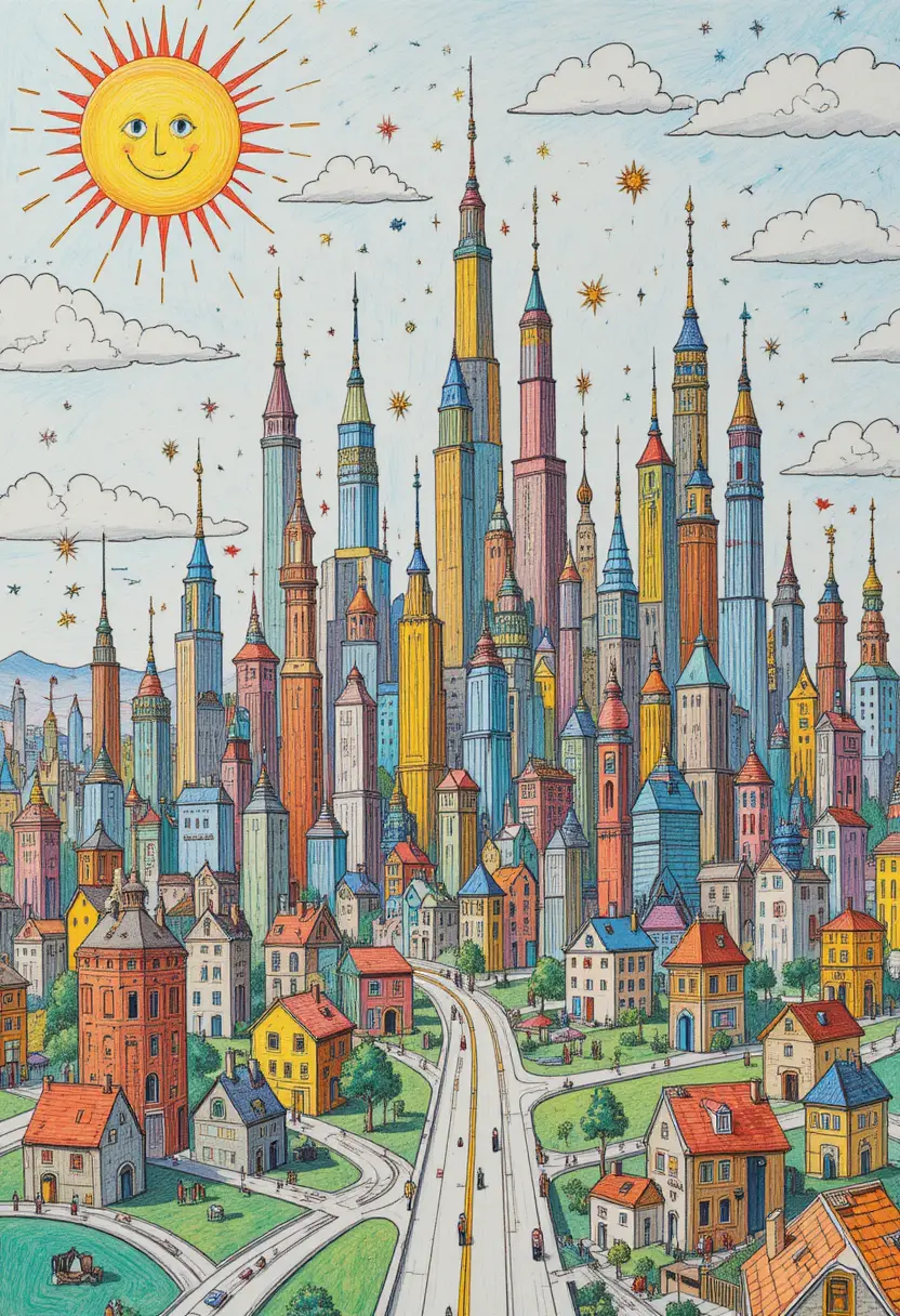 Whimsical 3D cityscape born from a childs imagination