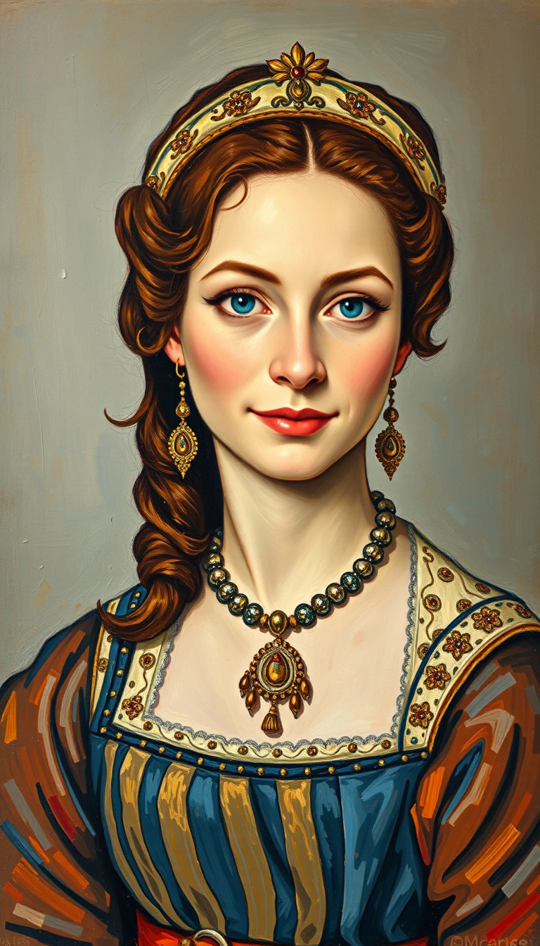 Retrato de garota aristocrata sassânida em pintura impasto