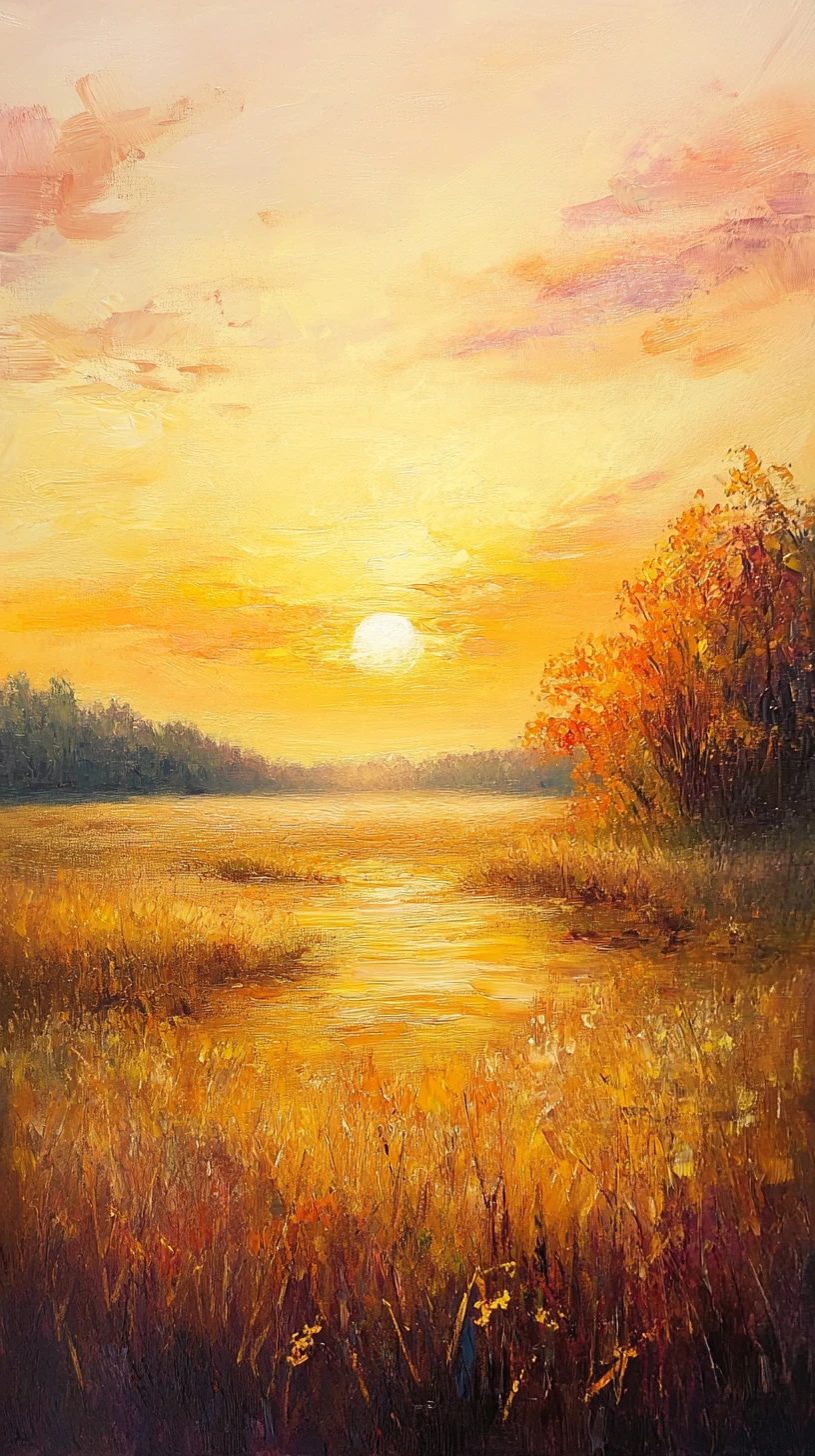 Impressionistische Landschaft auf dem Land im warmen goldenen Sonnenuntergang