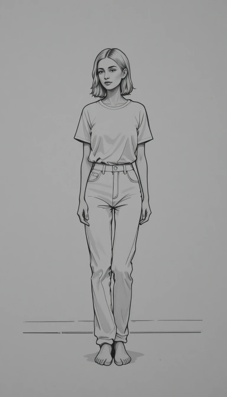 Desenho minimalista em linha de uma pessoa de calças brancas