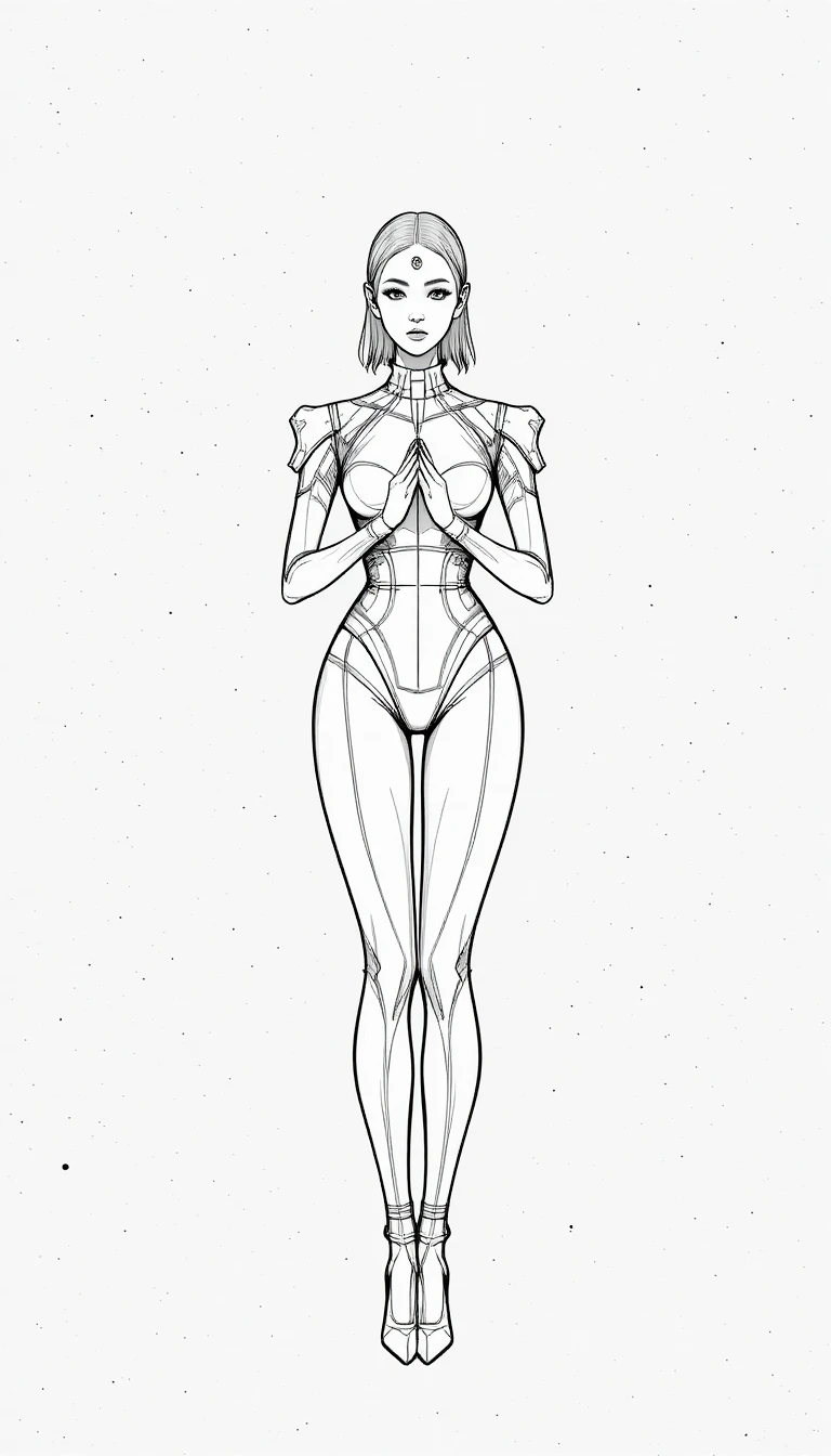 Futuristische Modefigur mit drittem Auge in minimalistischer Line-Art