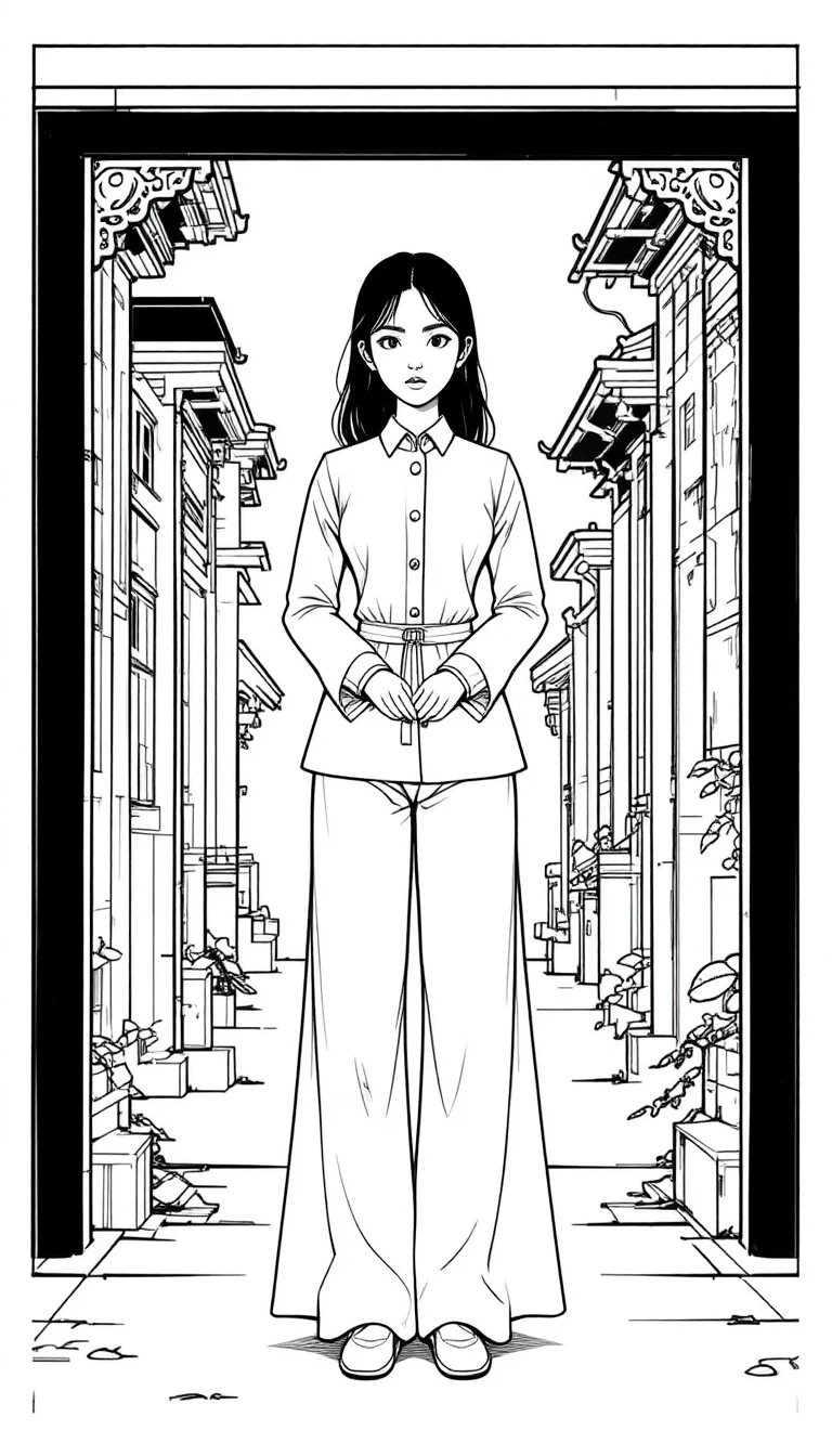 Ilustração em linha de mulher estilizada em traje tradicional