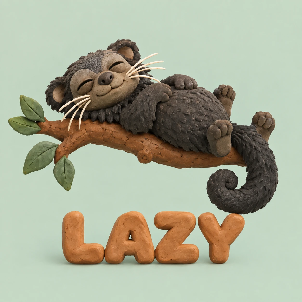 Binturong che dorme su un ramo d’albero in illustrazione di argilla