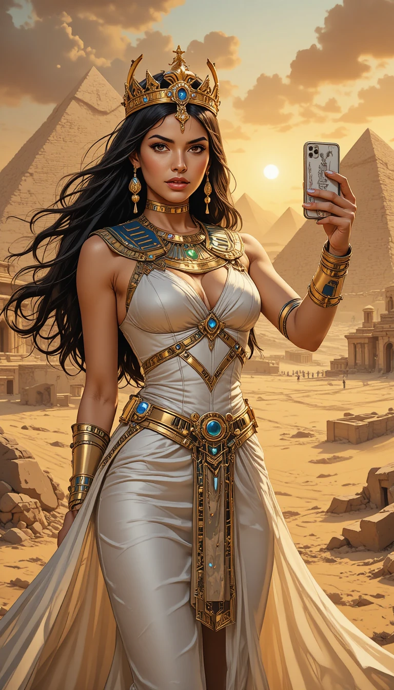 古代ピラミッドの前で自撮りするエジプトの王女