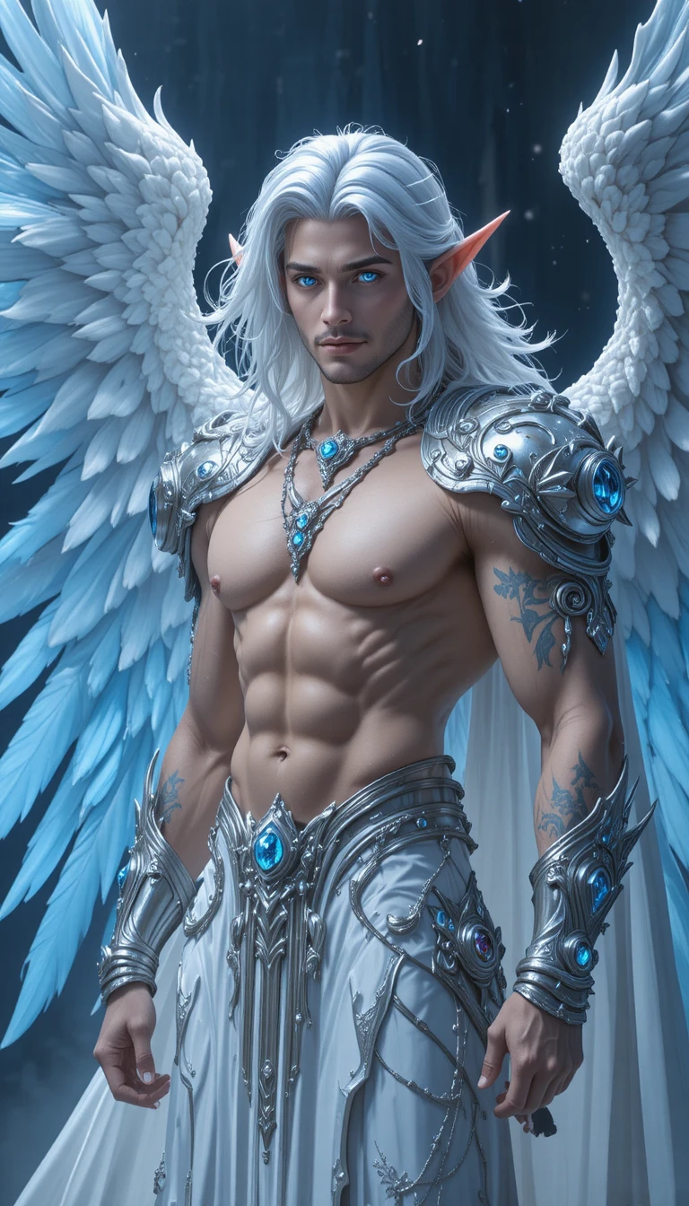 Anime valkyrie phoenix warrior man with icy wings