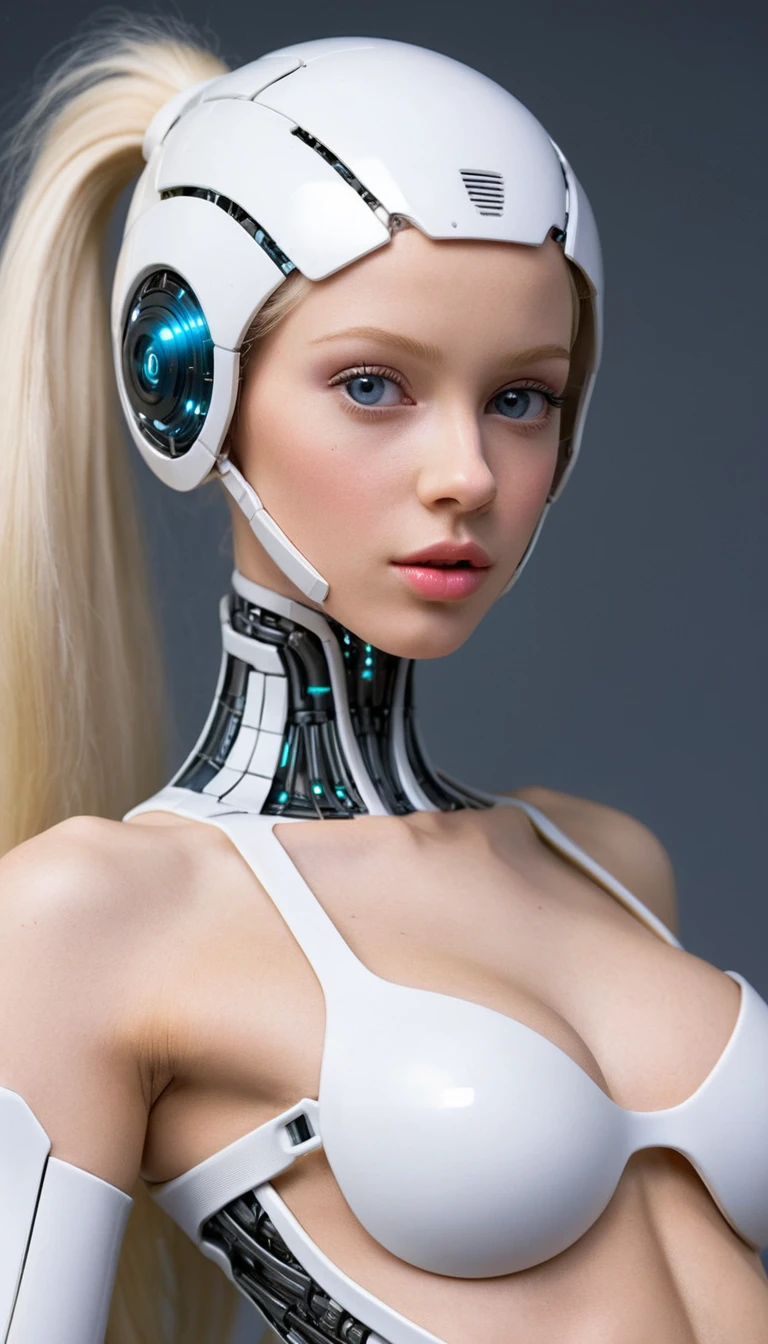 Retrato hiper-realista em close de uma androide adolescente