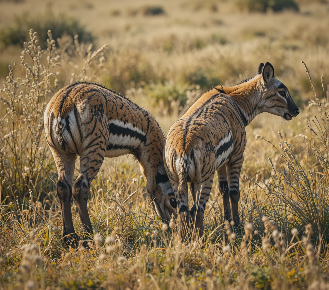 Dois zebras pastando juntos em um gramado seco de savana