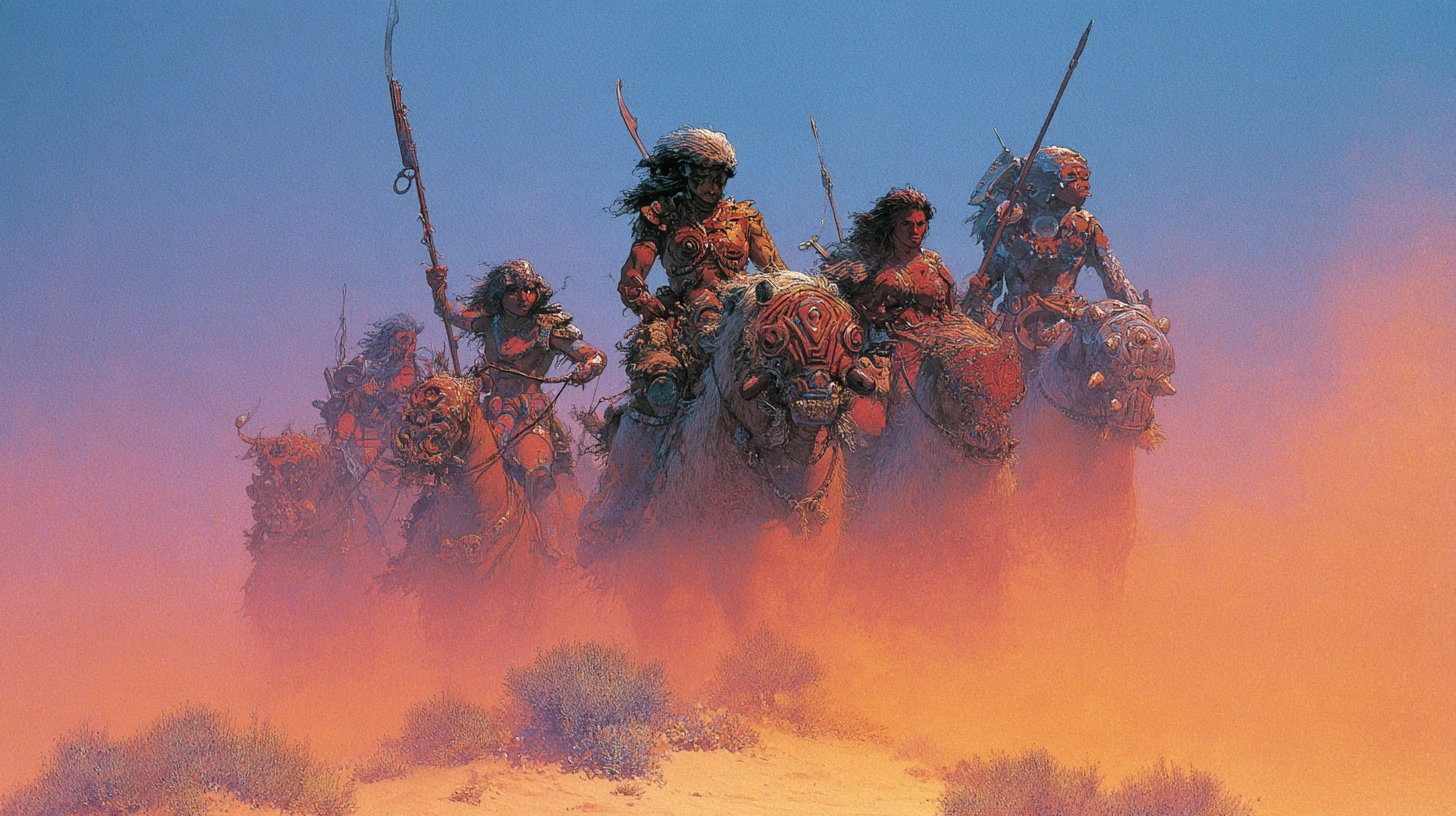Guerrière face à des armées monstrueuses dans une bataille fantastique