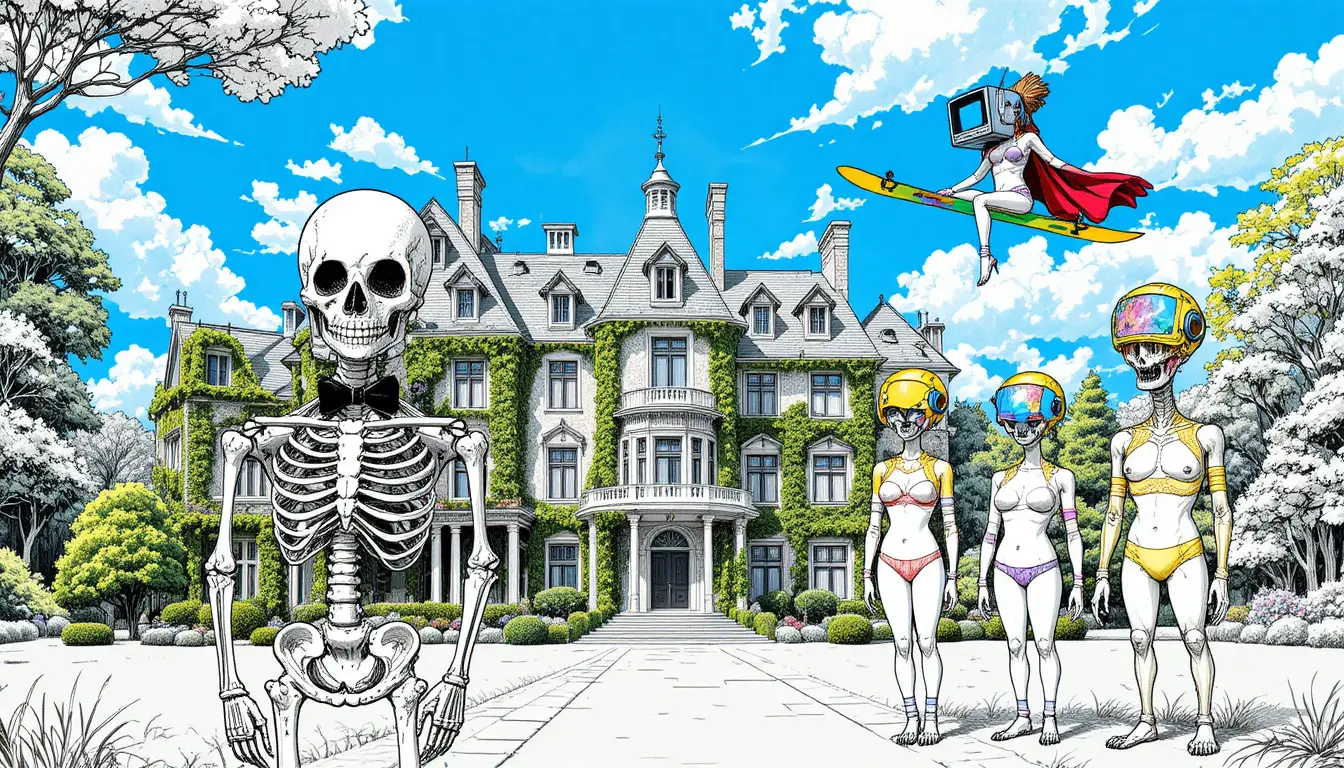 Grand ivy covered mansion under a bright blue sky