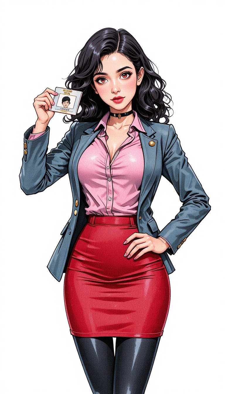 Confident woman showing badge in comic style illustration