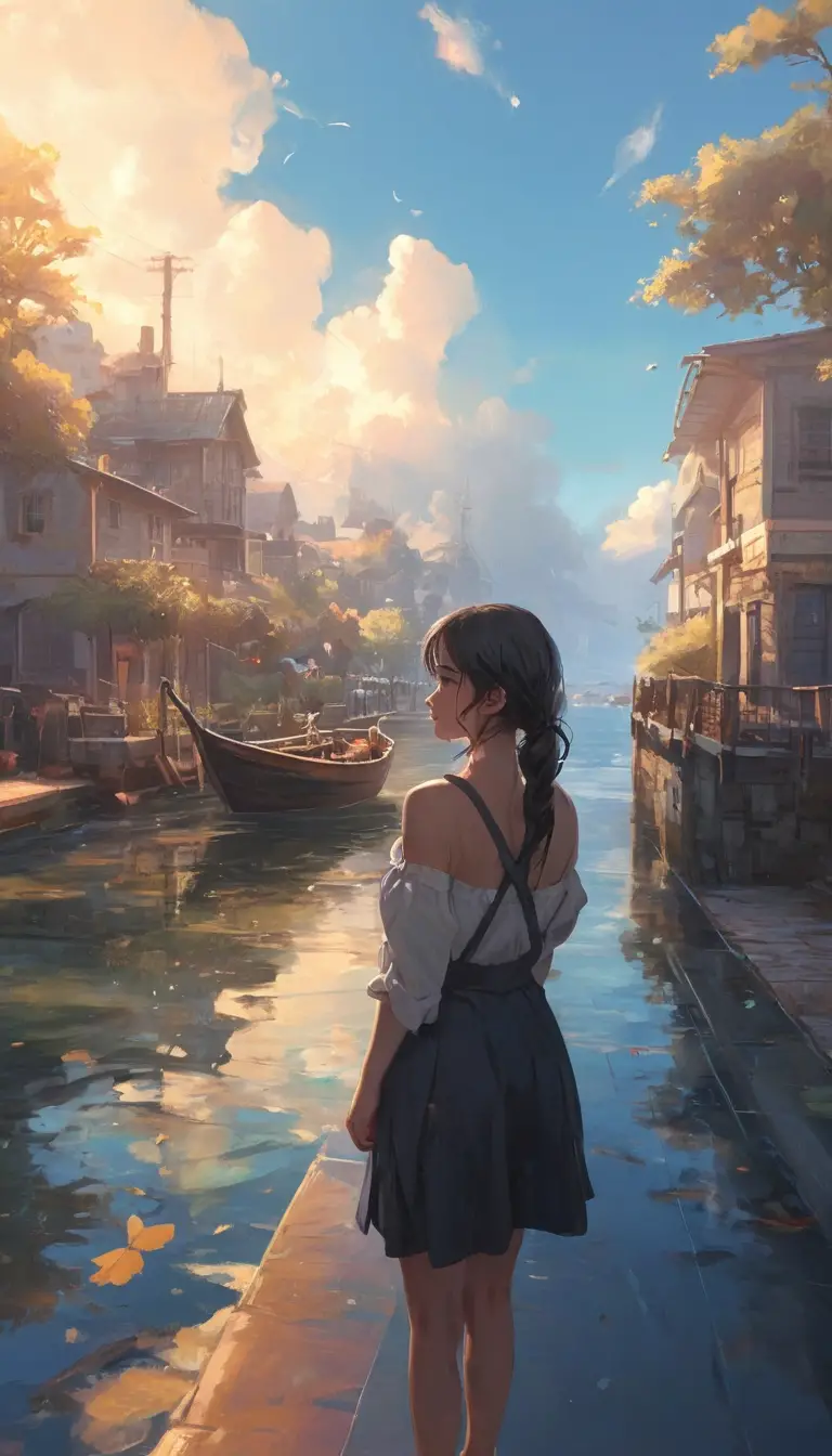Whimsical anime girl in intimate painterly digital illustration