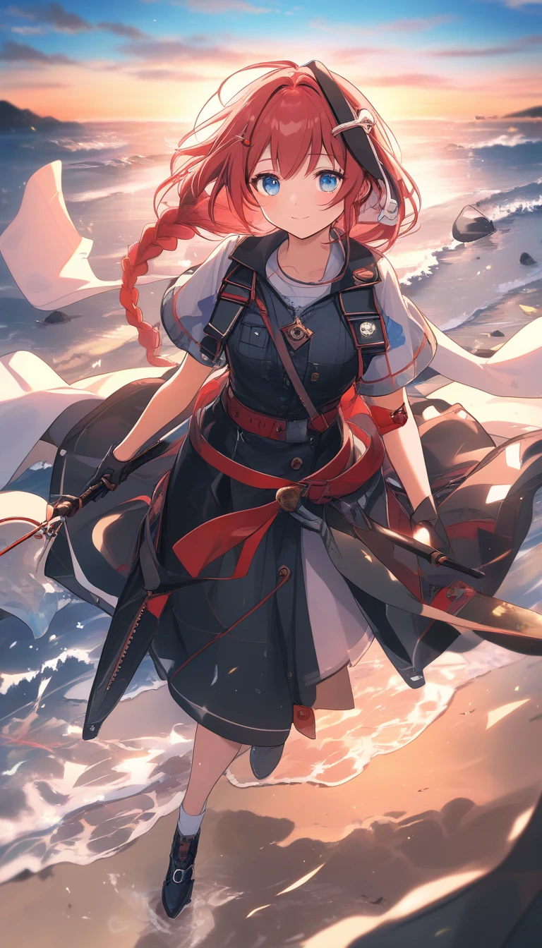 Anime girl approaching ancient stone circle temple at sunset