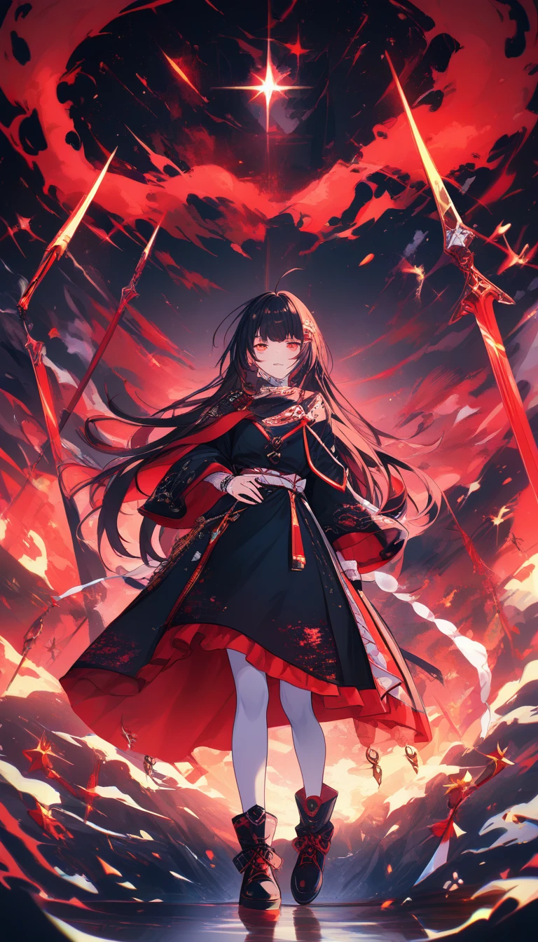 Ragazza anime triste che cammina in un campo di spade