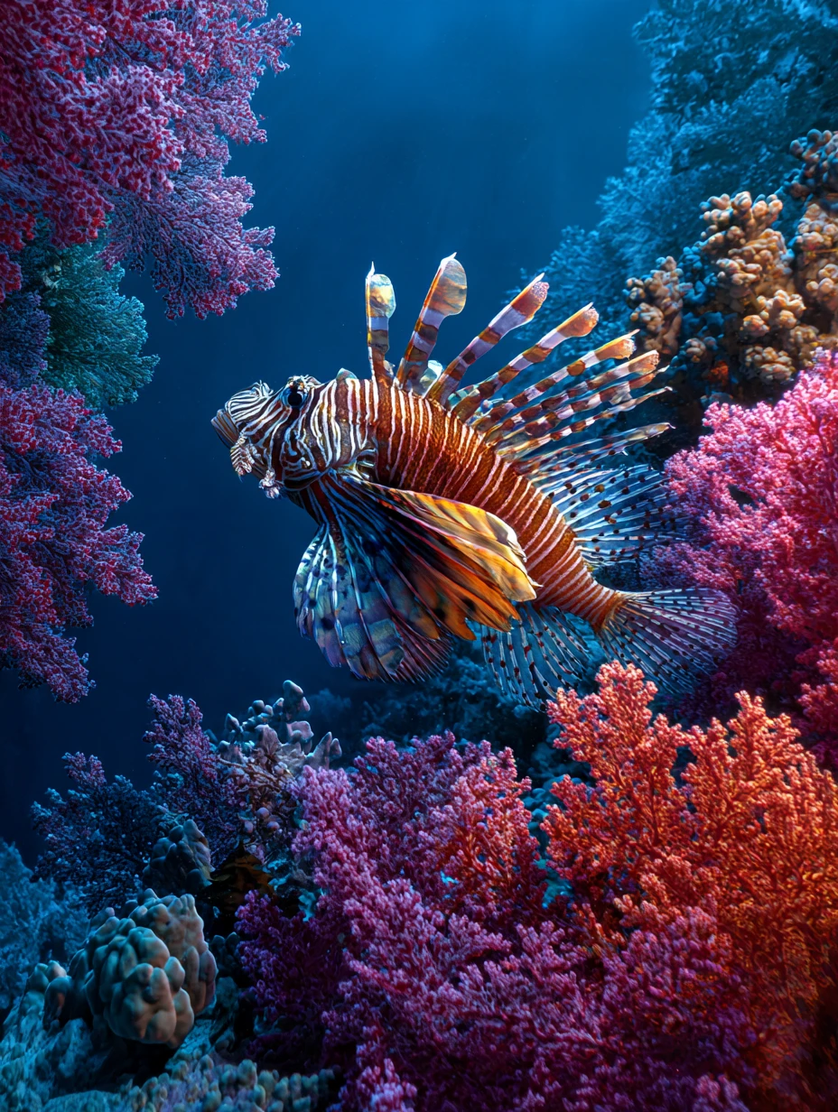Vida marinha exótica e colorida em uma cena subaquática vibrante