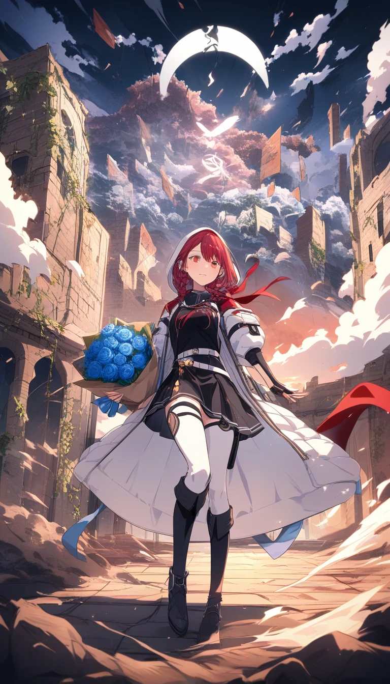 Ragazza anime con cappotto bianco, fondina e trecce