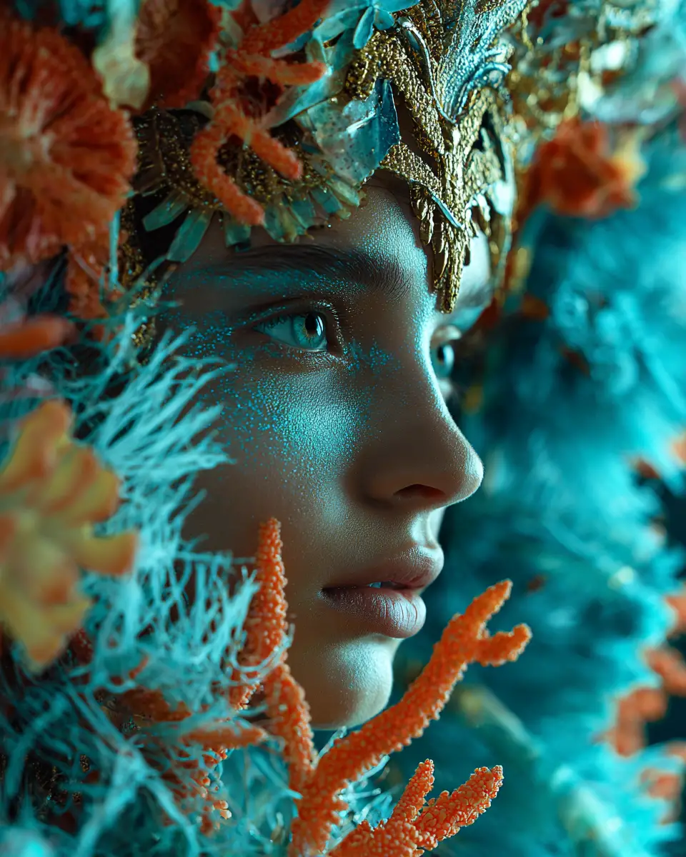 Colorful underwater sea life in a fashion photography scene