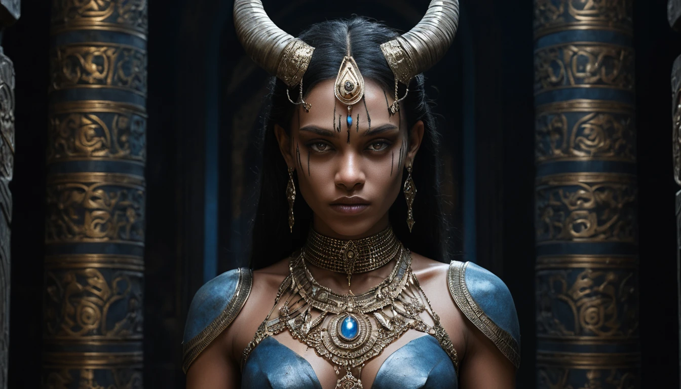 古代神殿の闇に潜む悪魔のサイボーグ女