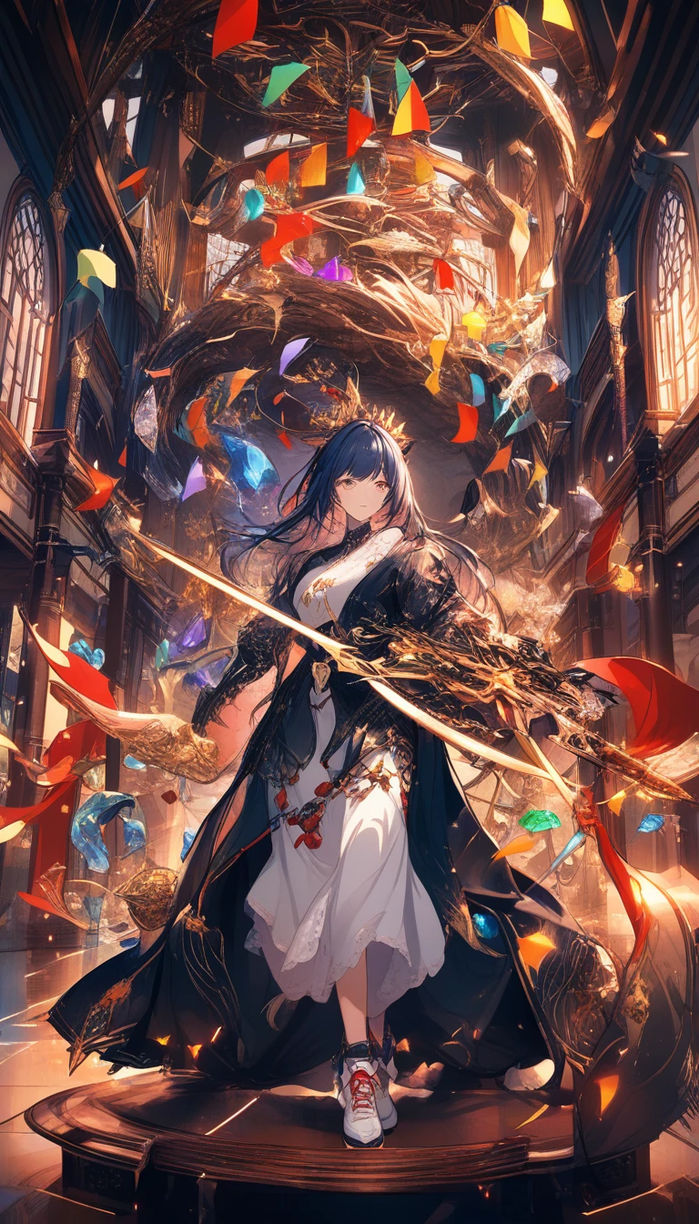Guerreira anime com chifre de cristal e enfeites de corvo