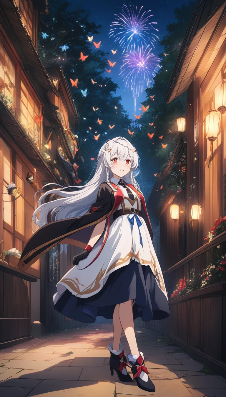 Garota de anime elegante em traje ornamentado em salão de templo