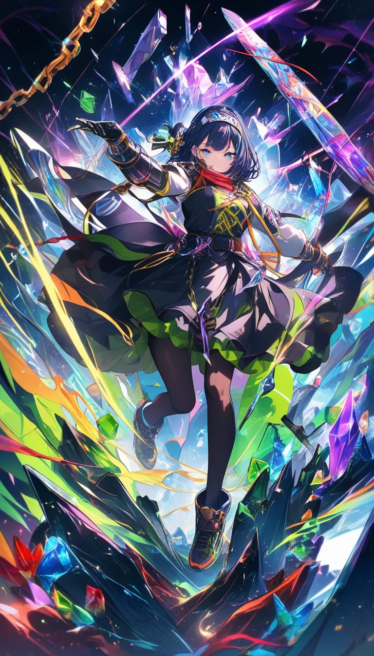 Garota de anime coberta de cristal empunhando uma espada de cristal negra