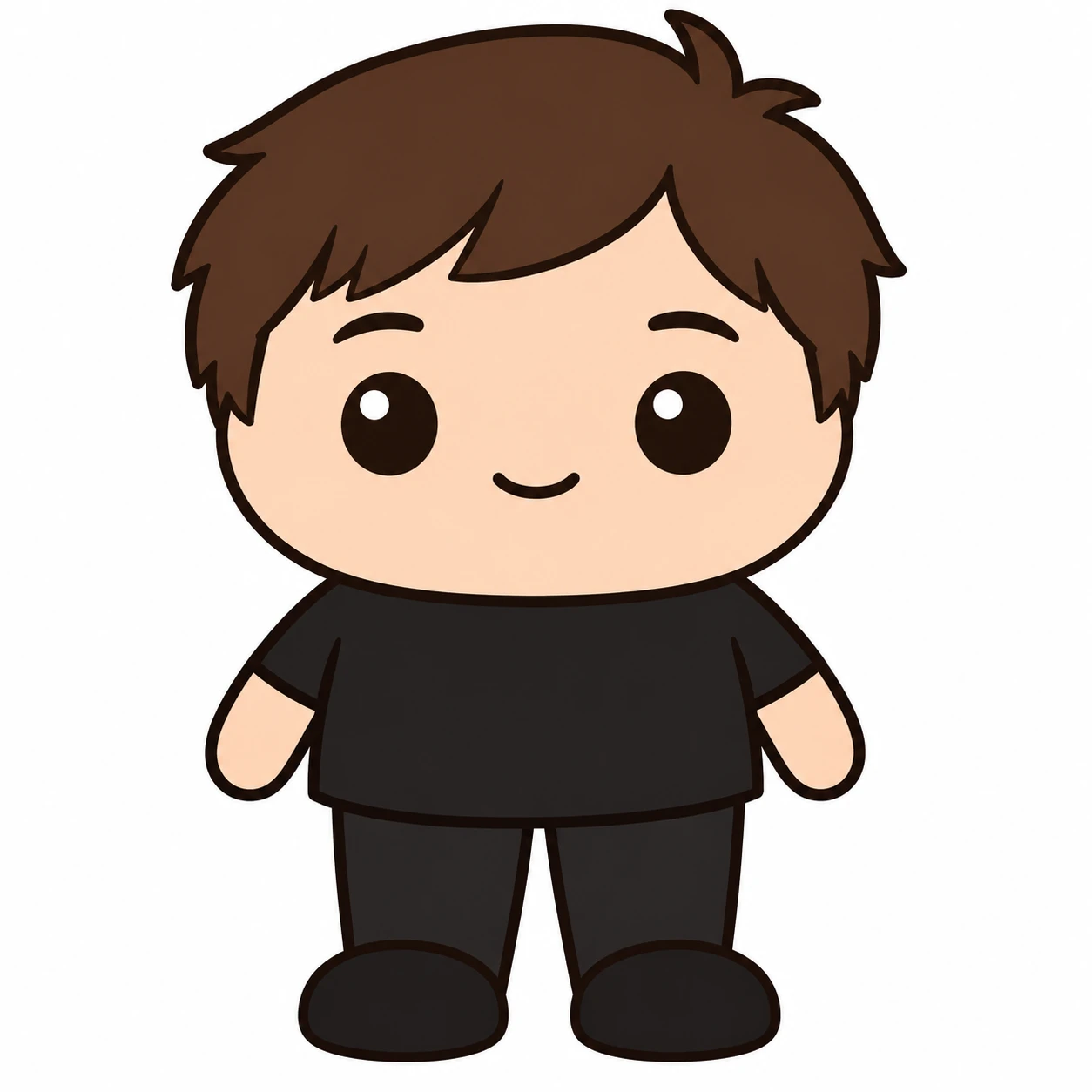 Boneco palito chibi simples com corpo largo e cabelo castanho