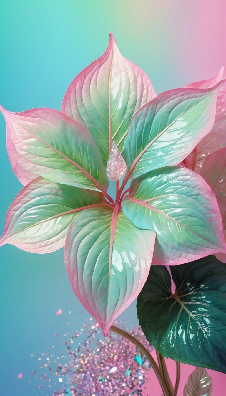 파스텔 홀로그램 꽃이 있는 추상 핑크 3D 렌더