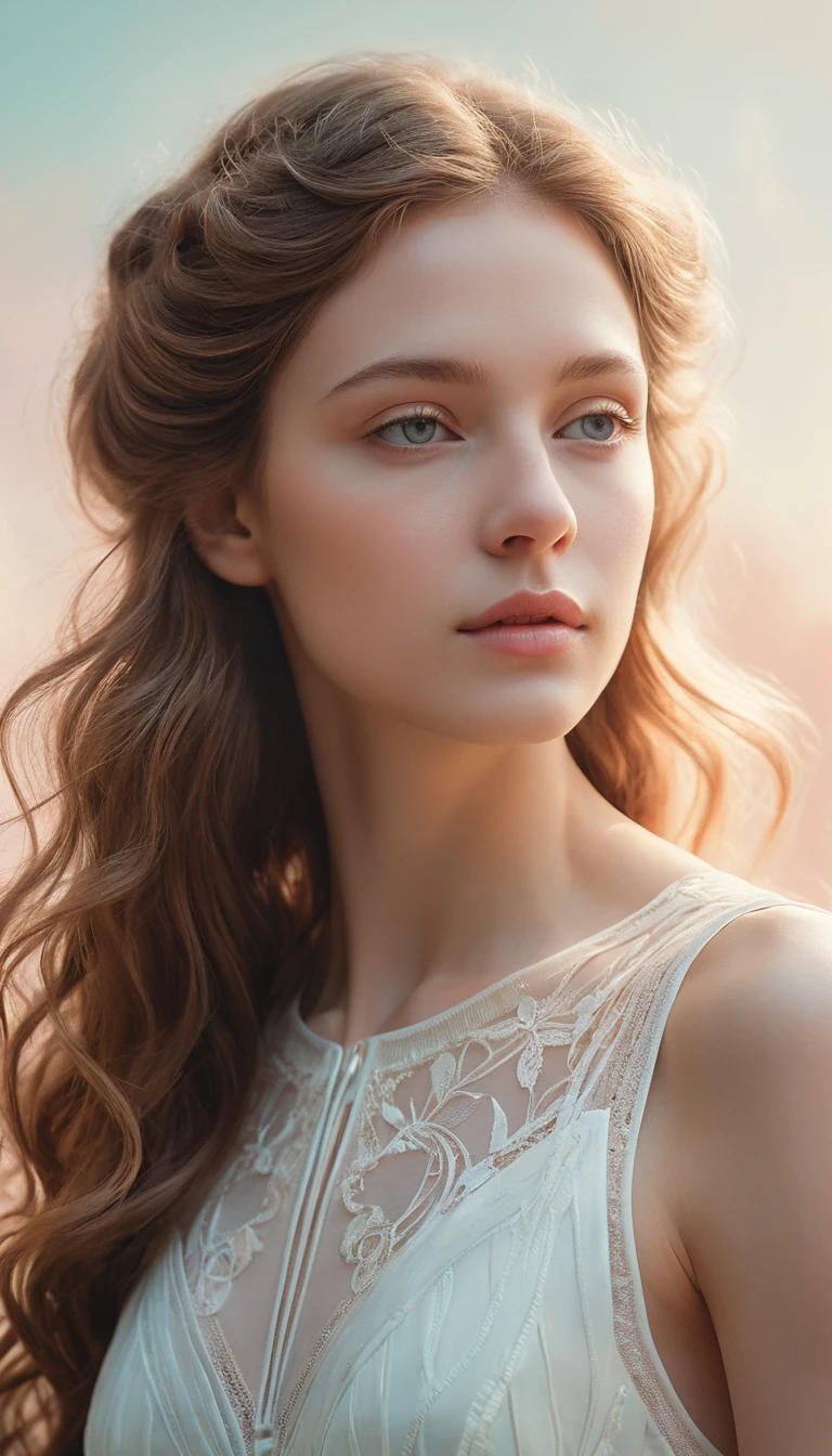 Retrato onírico de uma mulher pensativa na suave luz da manhã