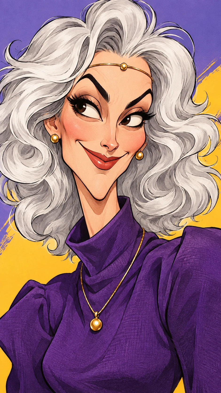 Mulher de anime brincalhona com cabelo prateado em estilo cartoon