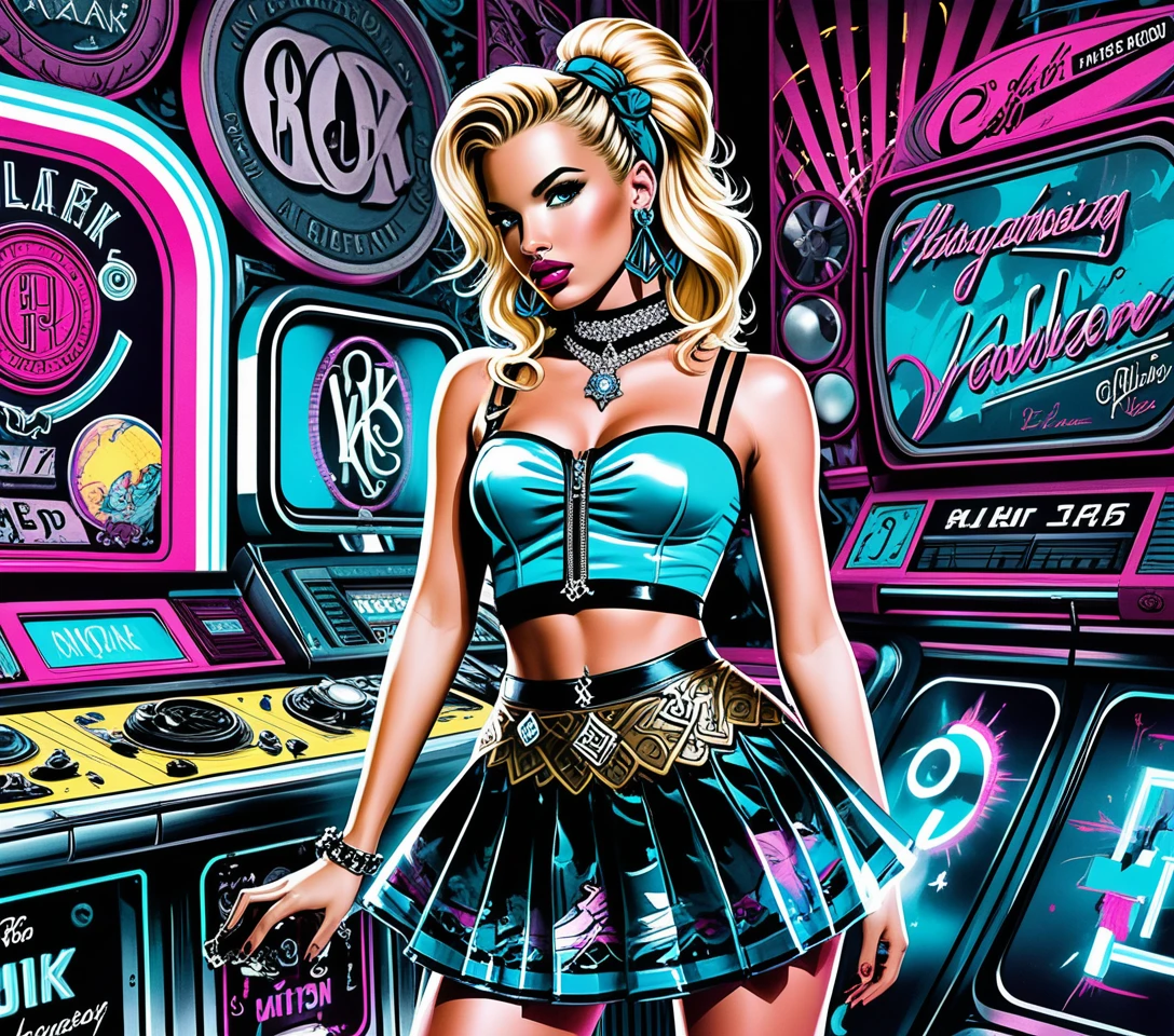 霓虹迷你裙的Y2K復古 pin up 時尚女郎