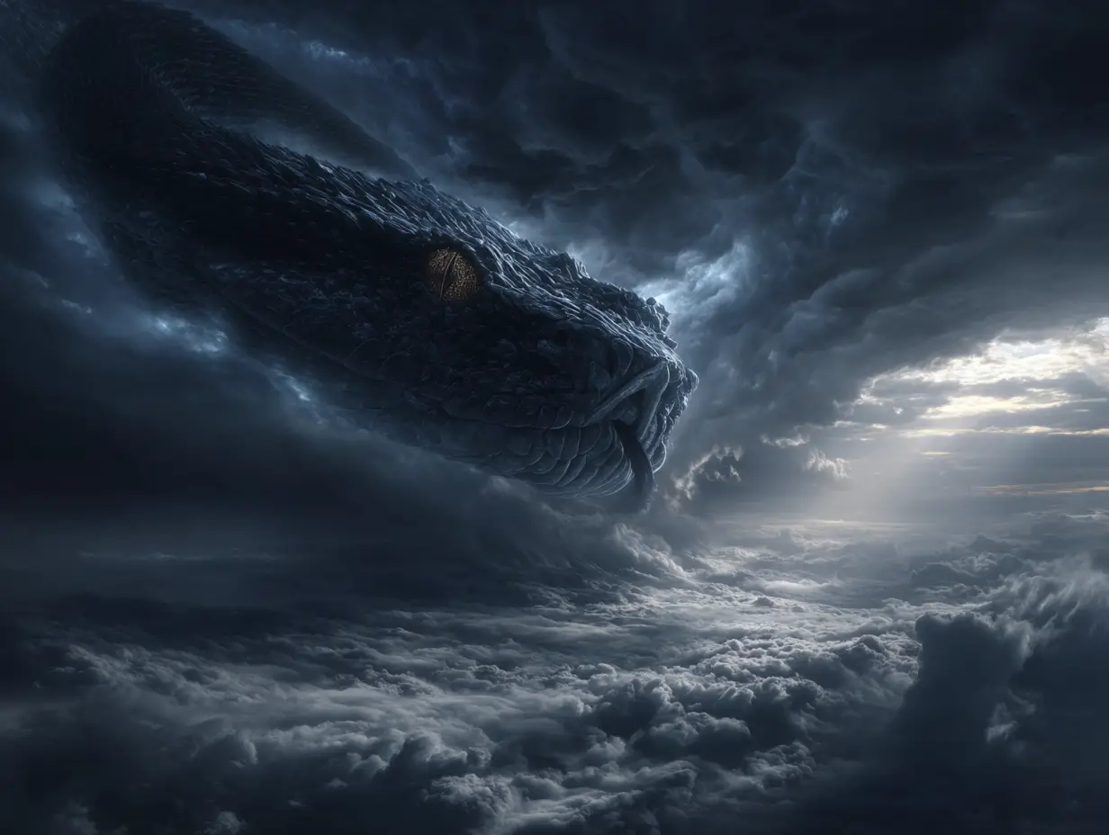Kolossale Sturm-Schlange über dunklem Wolkenmeer