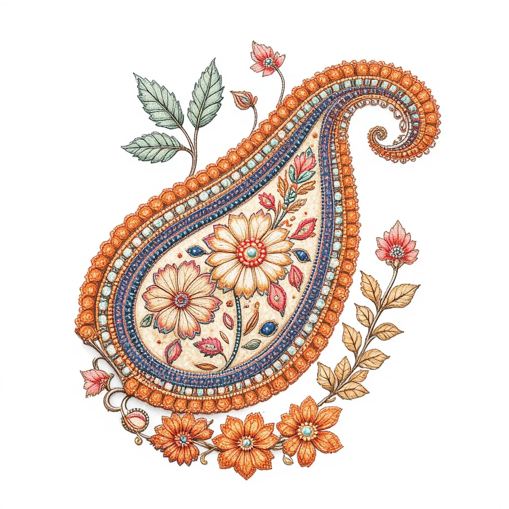 白背景の装飾的なペイズリー花柄ベクターイラスト