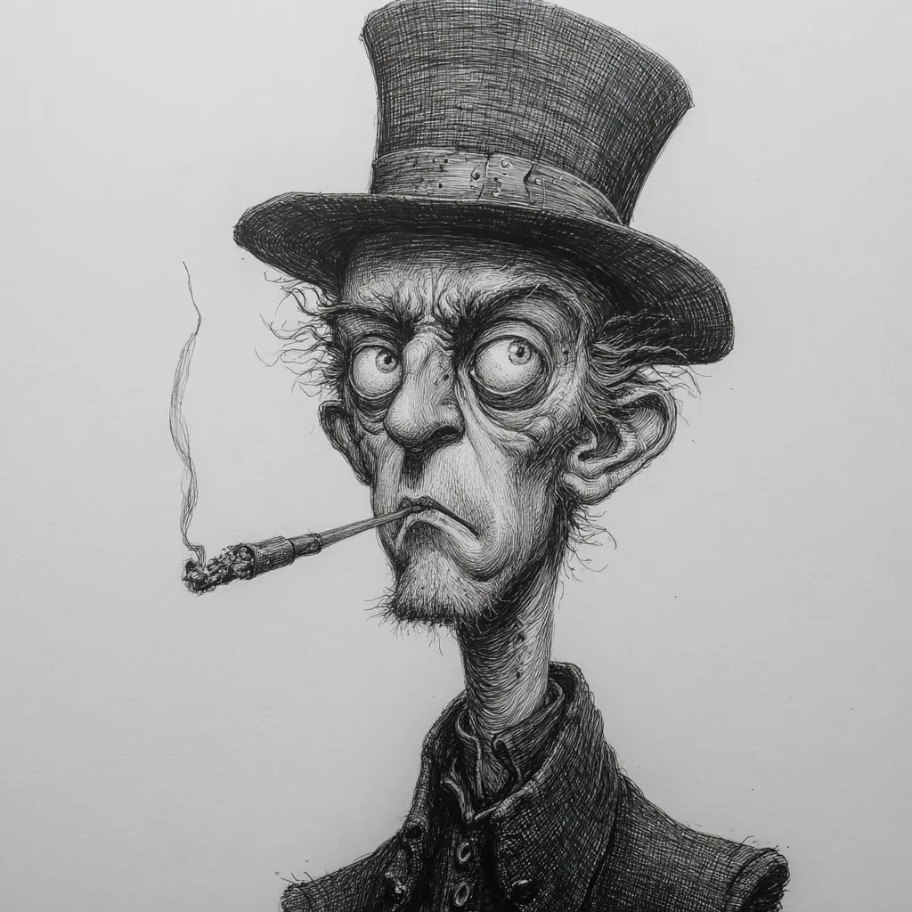 Uccello cartoon con vecchio cappello e sigaro fumante