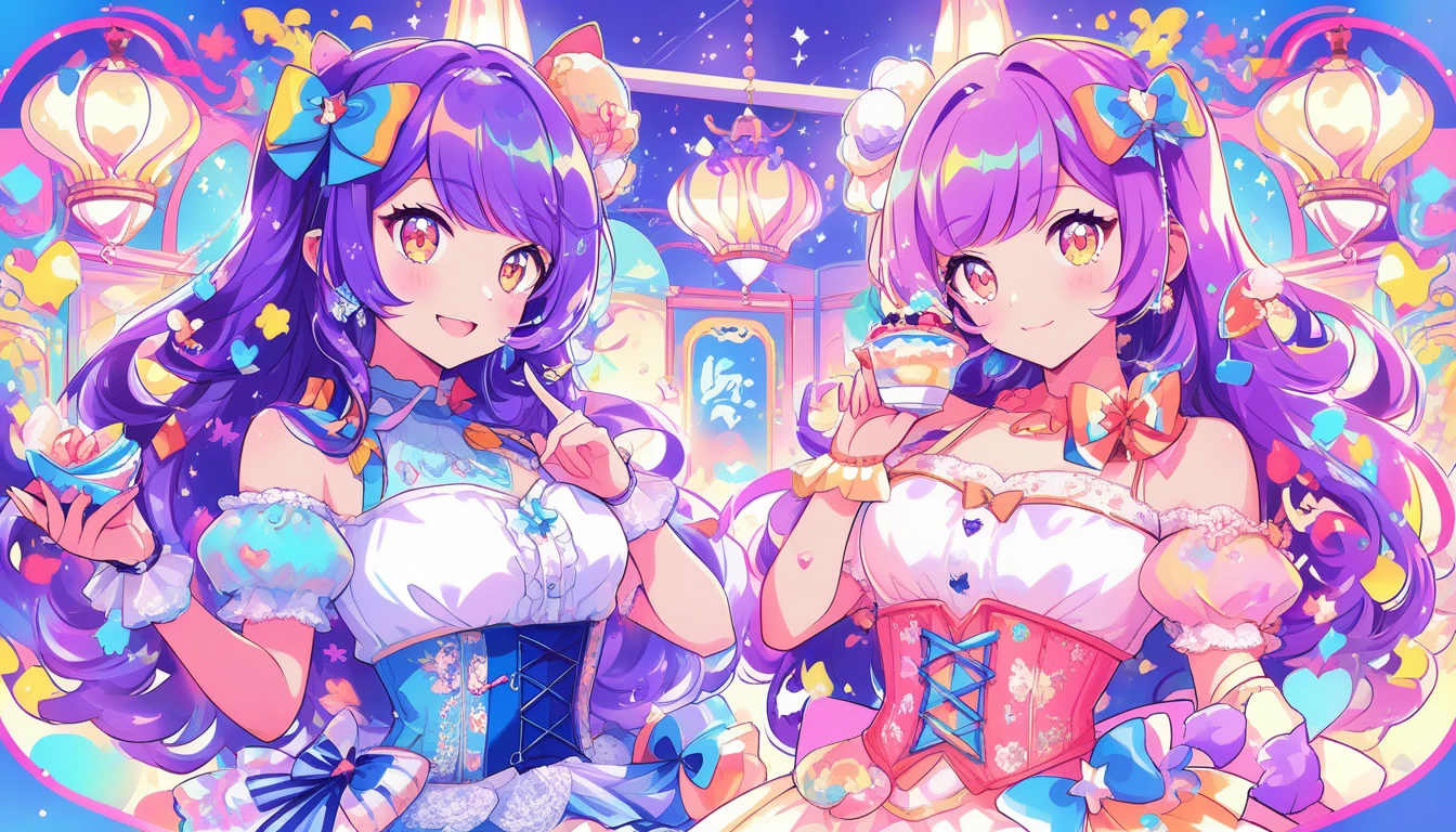 Garota de anime com vestido pêssego em um salão de baile cintilante
