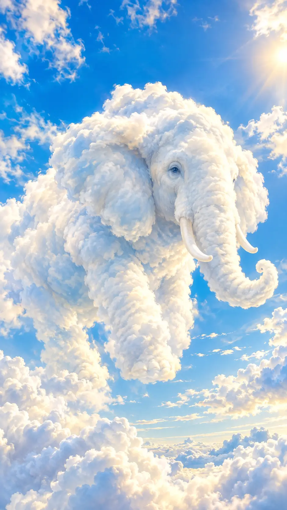 漂浮在明亮藍天中的雲朵白色大象
