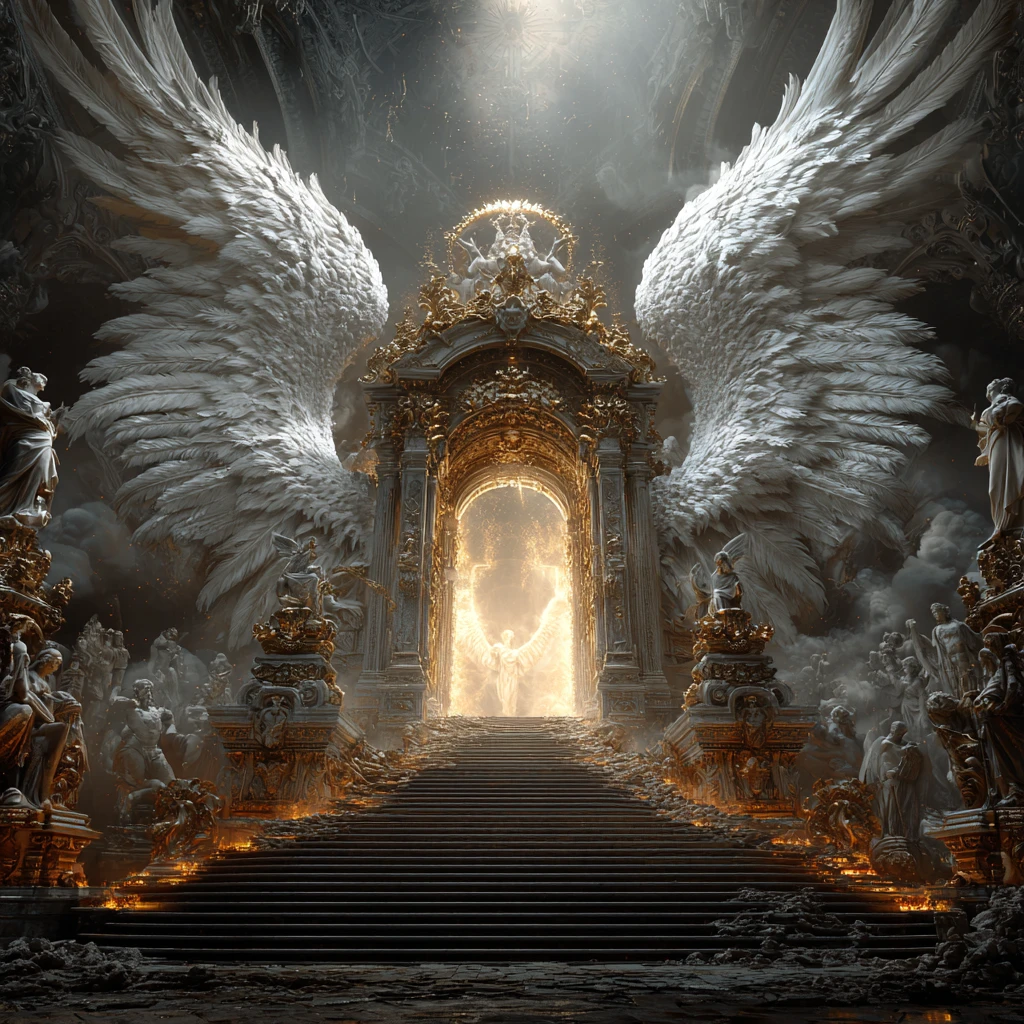 Anjo Radiante Além de um Portal Dourado da Catedral