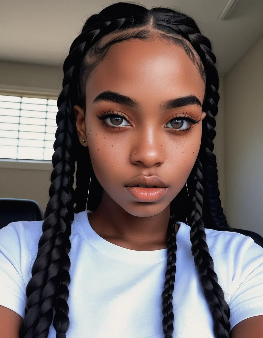 Young black woman with dark braids and full lips