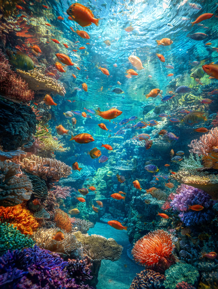 Vida marinha exótica e colorida em uma cena subaquática exuberante