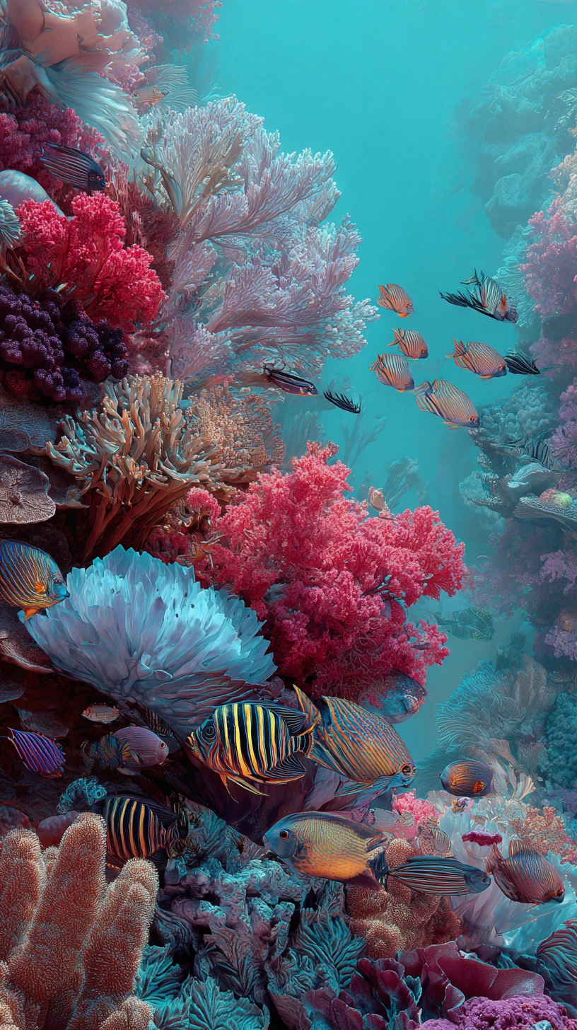 Cena subaquática colorida repleta de vida marinha exótica