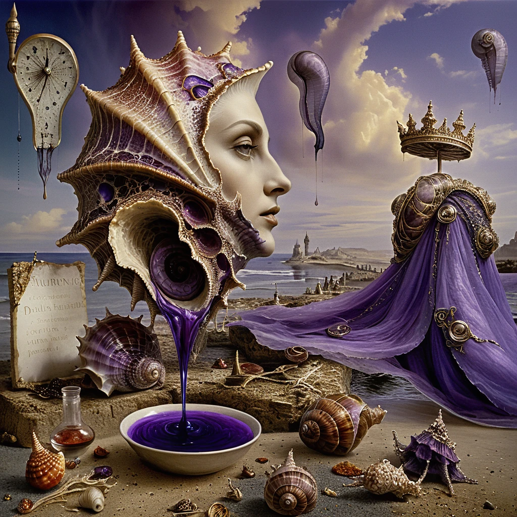 Surreal sea snail emanating royal tyrian purple dye