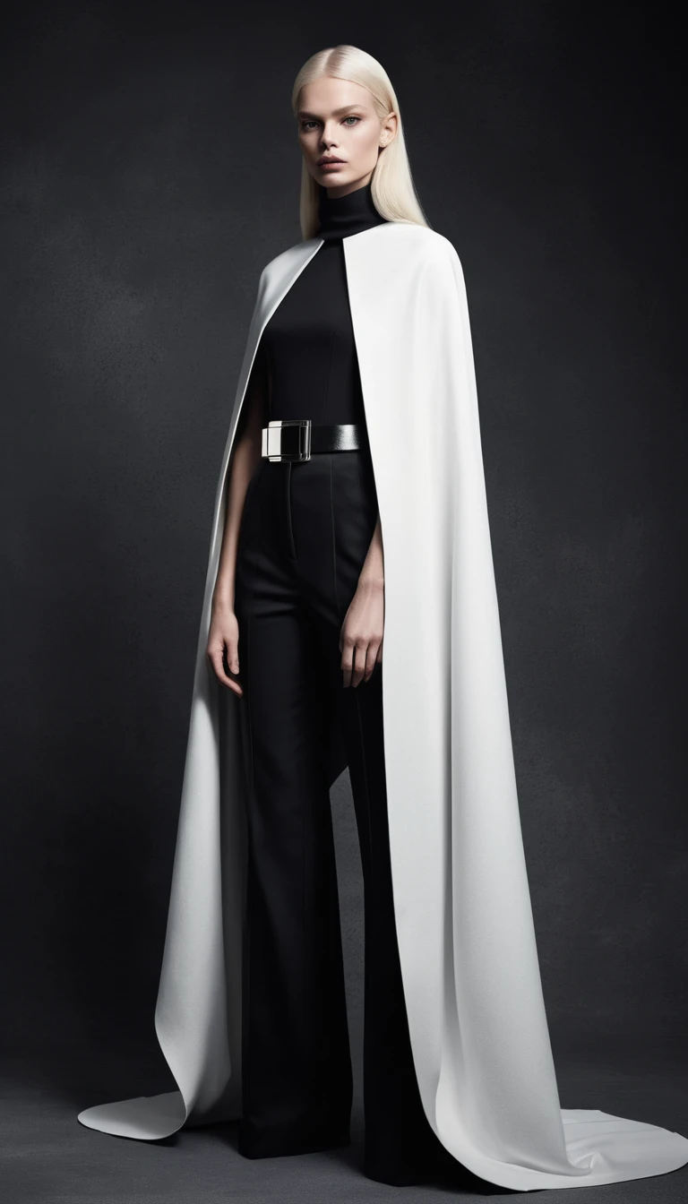 Mulher de moda vanguarda em look escultural preto